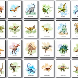 24 Dinosaurs Types with names artwork, Dinosaurs educational art, Watercolor dinosaurs art, Dinosaur wall decor, Kids room decor