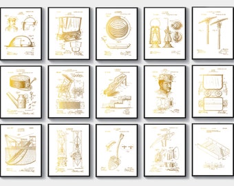 15 Art breveté de prospection de l'or, outils d'extraction d'or, art de la ruée vers l'or, cadeau de mineur, plan d'équipement minier, cadeau de prospecteur, cadeau de géologue