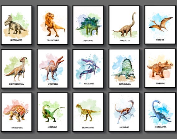 6 Watercolor Dinosaurs Printable Jurassic Dinosaur Decor Kids Room Wall Art  Dinosaur Names Poster Nursery Art T-Rex Carnotaurus Artwork