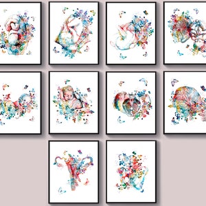 10 Ciąża i poród Sztuka, plakat na poród, kwiatowy noworodek, łożysko i dziecko, wystrój baby shower, prezent dla kobiety w ciąży, prezent dla położnej