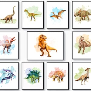 11 Dinosaur art, Watercolor Jurassic reptiles, Tyrannosaurus painting, Dinosaur decor, Dinosaurs types, Kids room art, Dinosaurs lover gift