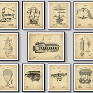 11 Aviator Gift Vintage Airship Patent Poster Dirigible Blueprint Blimp Art Pilot Gift Aviation Art Steampunk Art Airport Office Decor