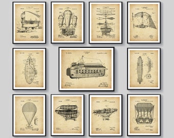 11 Aviator Gift Vintage Airship Patent Poster Dirigible Blueprint Blimp Art Pilot Gift Aviation Art Steampunk Art Airport Office Decor