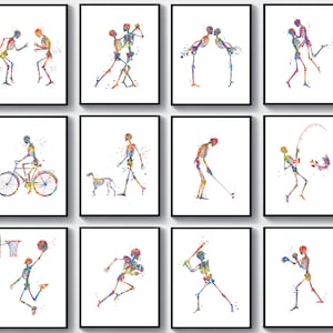 Set 12 Human Skeleton Anatomy Art Halloween Decor Medical Poster Orthopedist Gift Chiropractor Gift Surgeon Office Art Fitness Art Sport Art