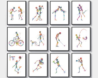 Set 12 Squelette Humain Anatomie Art Halloween Décor Médical Affiche Médicale Orthopédiste Cadeau Chiropraticien Cadeau Chirurgien Bureau Art Fitness Art Sport Art