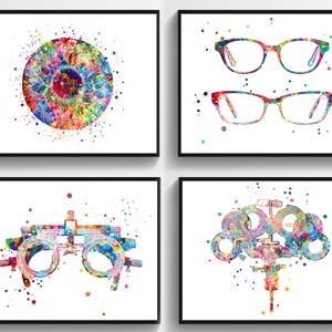 4 Optometry Art Medical Art Ophthalmologist Gift Watercolor Pupil Art Refractor Art Trial Frame Art Eye Glasses Art Optic Shop Decor