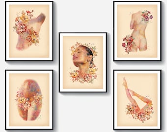 5 Póster de depilación, procedimientos de belleza, higiene corporal, regalo de cosmetóloga, decoración de salón de belleza, tratamiento médico.