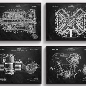 4 Henry Ford Engine Blueprint Car Engine Patent Art Vintage Transportation Art Industrial Art Mechanic Gift Garage Wall Art Engineer Gift
