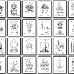 24 Sailing Patent Art, Nautical Poster, Sailing Boat Blueprint, Gift for Sailor, Boat Owner Gift, Sailboat Artwork, Beach House Wall Decor