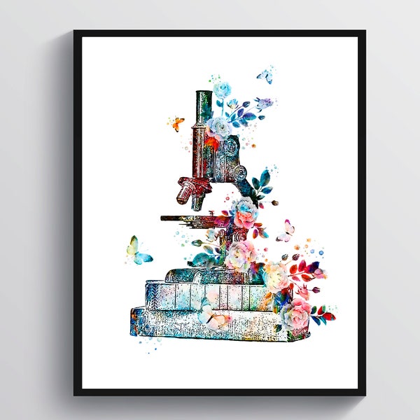 Microscope and Books Art Education Art Science Art Medical Art Chemistry Art Laboratory Decor Scientist Gift Microbiologist Gift