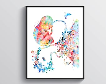 Fetus Art Obgyn Artwork Baby in Womb Art Placenta Art Umbilical Cord Art Fetal Development Poster Pregnancy Art Pregnant Woman Gift Midwife