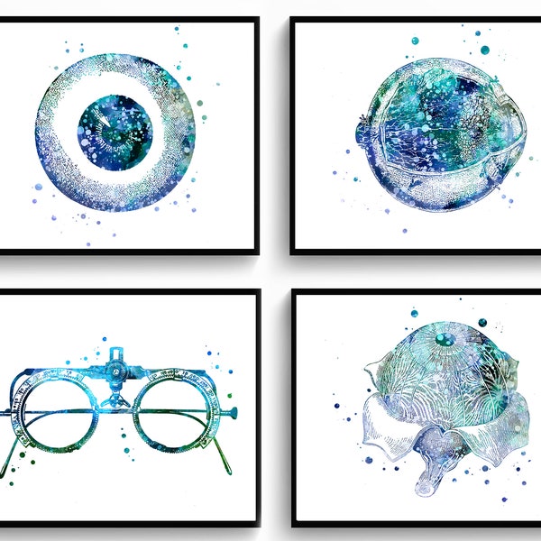 Set 4 Eye Anatomy Art Optometry Poster Medical Art Eyeball Art Pupil Art Trial Frame Art Eyesight Diagnostic Optometrist Gift Optician Gift