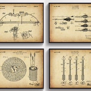 4 Archer Gift Hunting Arrow Patent Drawing Compound Bow Blueprint Archery Target Patent Poster Hunter Gift Trainer Gift Archery School Decor