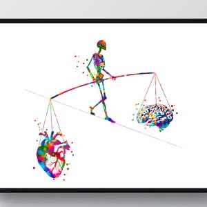 Tightrope Walker Art Skeleton Ropewalker Poster Skeleton Walking in Tightrope Businessman Gift Office Wall Decor Balancing Art Modern Art