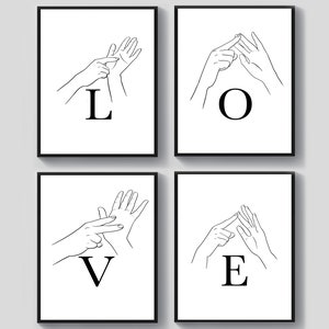 4 AUSLAN Alphabet Kunst Liebesbriefe Kunst Fingerschreibkunst Minimalistische Kunst Speech Art Finger Spruch Poster Gebärdensprache Kunst Sprachtherapeutin