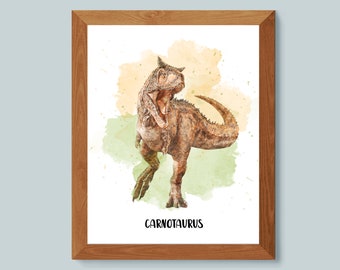 Carnotaurus Art Jurassic Dinosaur Watercolor Art Carnivores Dinosaur Poster Boys Room Wall Decor Nursery Printable Art