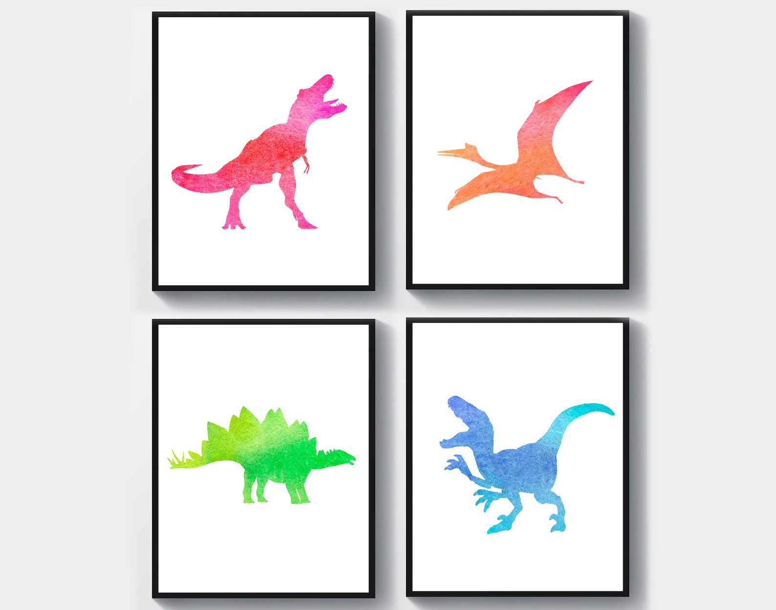Dinosaur Print Trex Wall Art Kids Room Decor Watercolor Etsy