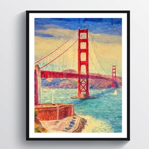 Golden Gate San Francisco Oil Painting Cityscape Art Landscape Art Bridge Art Travel Art Home Wall Decor Retro Style Art City Artwork
