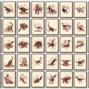 40 Dinosaurs Poster Set Jurassic Dinosaur Vintage Art T-Rex Stegosaurus Triceratops Mosasaurus Brontosaurus Art Boys Room Art Gift for Boy