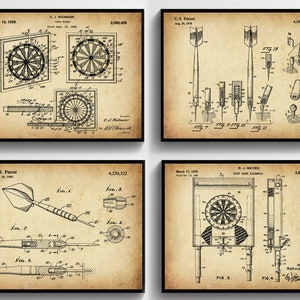 4 Darts Game Patent Art Entertainment Blueprint Bar Game Wall Decor Dartboard Scheme Art Darts Player Gift Darts Lover Gift Hobby Art