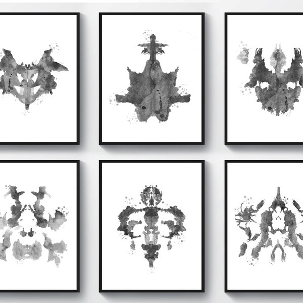 Set 6 Rorschach Tests Art Watercolor Inkblots Print Psychological Test Poster Psychiatry Art Psychotherapist Gift Scientist Gift Office Gift