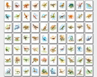 70 Watercolor Dinosaurs Art, Paleontology Art, Archaeology Art, Prehistoric Animals Poster, Dinosaurs Wall Decor, Dinosaurs Lover Gift