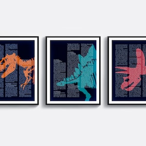 3 Dinosaurier Skelett Kunst Dinosaurier Silhouette Kunst Tyrannosaurus Rex Stegosaurus Triceratops Kunstwerk Kinderzimmer Dekor Dino Liebhaber Geschenk