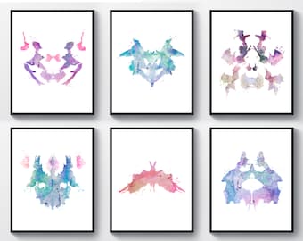 6 Rorschach Blot Science Art Rorschach Test Cards Watercolor Inkblot Medical Art Psychologist Gift Psychiatrist Cabinet Decor Doctor Gift
