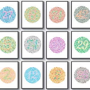 12 Ishihara Farbblindheitstest, Medizinisches Poster, Augenheilkundedekor, Optometristbürogeschenk, AugenKlinikkunst, Wissenschaftskunst, Doktorgeschenk