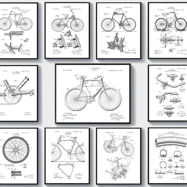 11 Vintage Fahrrad Patent Art Sport Blaupause Bike Shop Wanddekoration Radfahrer Geschenk Reisende Geschenk Home Wall Art Garage Wanddekoration