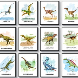 Set 12 Dinosaurs Posters Dinosaurs Types with Names Watercolor Art Kids Room Decor Dinosaur Lover Gift Dinosaurs Teaching Art