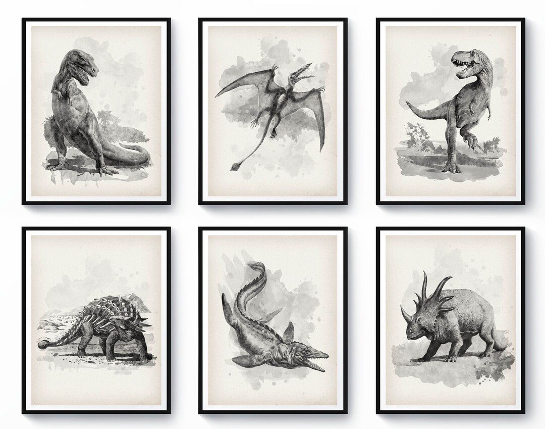 6 Vintage Dinosaurs Art Jurassic Dinosaur Print Kids Room Wall Decor ...