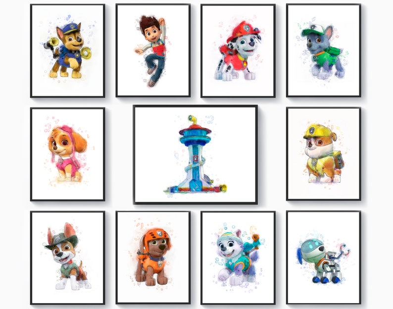 Paw Patrol Poster Paw Patrol Prints Kids Room Watercolor Art Etsy