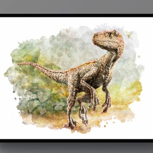 Watercolor Dinosaur Art Prints T-Rex Velociraptor Triceratops Brontosaurus Wall Decor Kids Room Decor Dinosaur Party Birthday Gift image 2