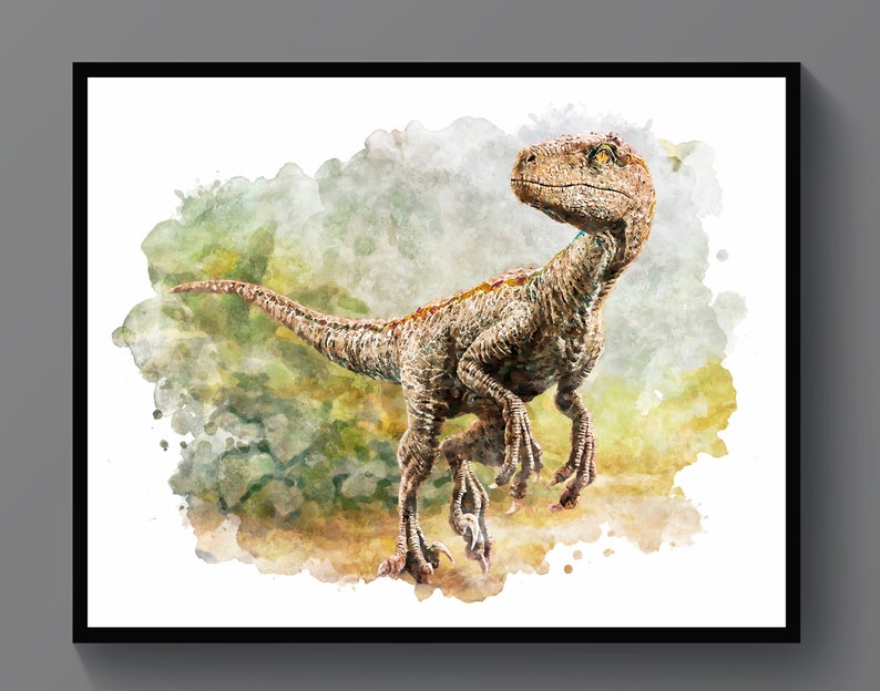 Watercolor Dinosaur Art Prints T-Rex Velociraptor Triceratops Brontosaurus Wall Decor Kids Room Decor Dinosaur Party Birthday Gift image 2