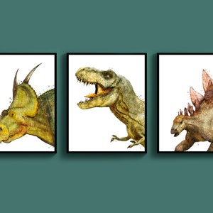 Dinosaur Watercolor Set Stirakosaurus Stegosaurus T-Rex Wall Decor Jurassic Period Animals Biology Art Kids Room Decor Nursery Printable