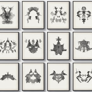 Set 12 Rorschach-testposters, Rorschach-inktvlekkaarten, medische kunst, psychiatrietest, wetenschapskunst, cadeau psycholoog, cadeau psychotherapeut, cadeau psychotherapeut