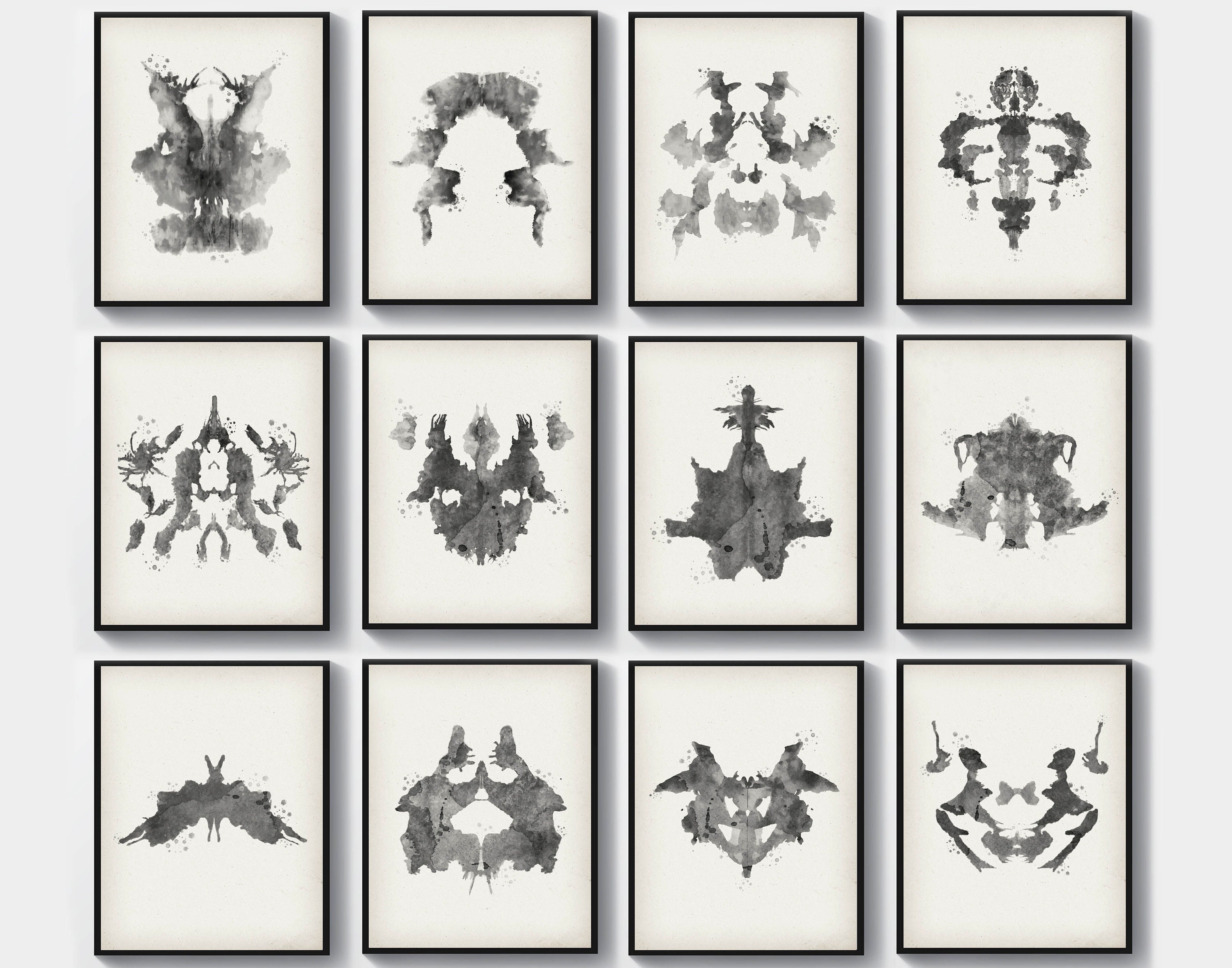 Set 12 Rorschach Test Posters, Rorschach Inkblot Cards, Medical Art, Psychiatry Test, Science Art, Psychologist Gift, Psychotherapist Gift