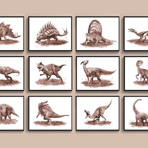 12 Types of Dinosaurs Watercolor Art Jurassic Animals Art Tyrannosaurus Stegosaurus Art Kids Room Decor Boys Birthday Idea Nursery Art