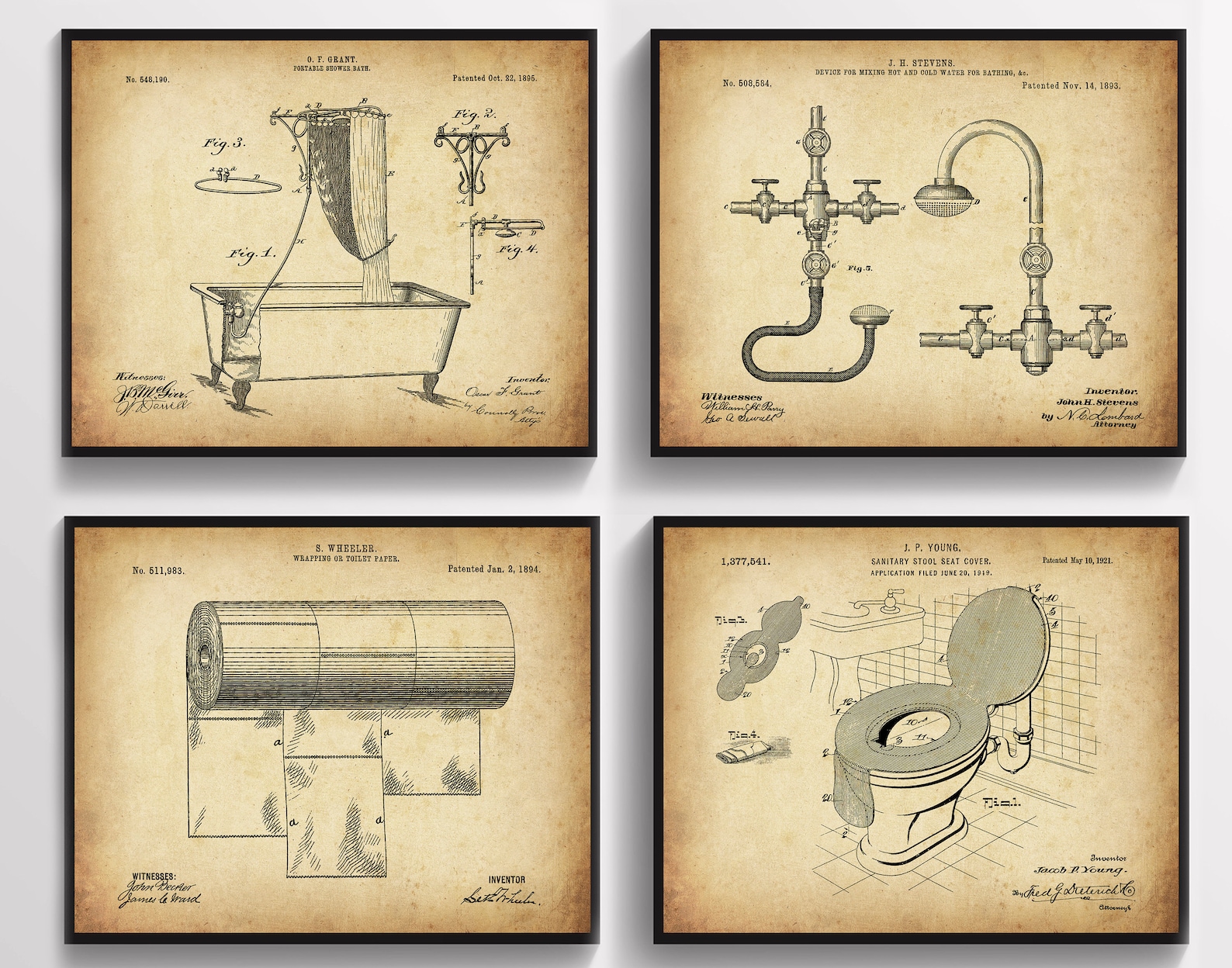 4 Vintage Bathroom Wall Decor Bathroom Patent Antique Bath - Etsy