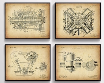 ヘンリー・フォード特許アートセット 4 ヴィンテージ エンジン設計図