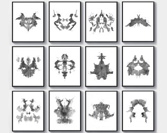 12 Rorschach Test Posters Acuarela Rorschach Manchas de tinta, Arte Médico, Sistema de Pruebas Psicológicas, Regalo Psiquiatra, Regalo Científico