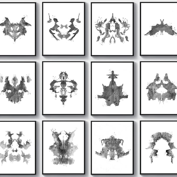 12 Rorschach Test Posters Acuarela Rorschach Manchas de tinta, Arte Médico, Sistema de Pruebas Psicológicas, Regalo Psiquiatra, Regalo Científico