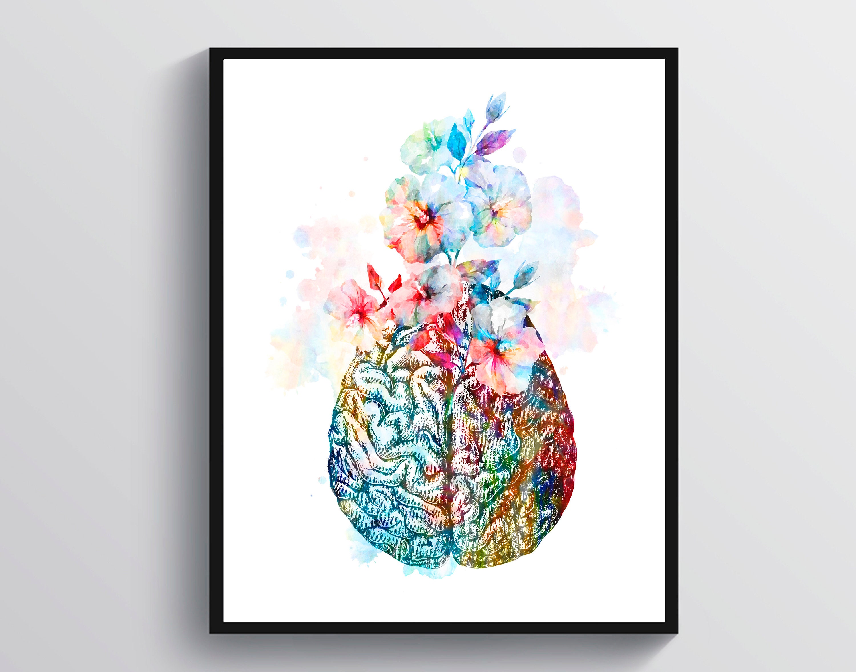 Watercolor Brain Art Floral Anatomy Art Neurologist Gift Neurosurgeon ...