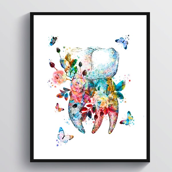 Watercolor Tooth Art Dental Anatomy Artwork Dentist Gift Medical Art Orthodontist Gift Science Art Doctor Office Decor