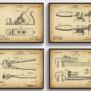 4 Workshop Instruments Patent Art Nippers Patent Wrench Patent Technical Blueprint Industrial Art Handyman Gift Helper Gift Worker Gift