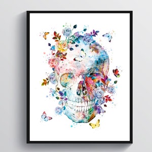 Watercolor Skull Art Anatomy Artwork Skeletal System Art Medical Art Gothic Art Floral Skull Painting Doctor Graduation Gift Scientist Gift