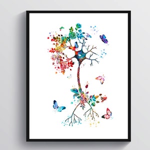 Watercolor Nerve Cell Art Neuron Art Brain Cell Art Anatomy Art Neurology Art Neuroscience Art Medical Artwork Neurologist Gift Psychologist