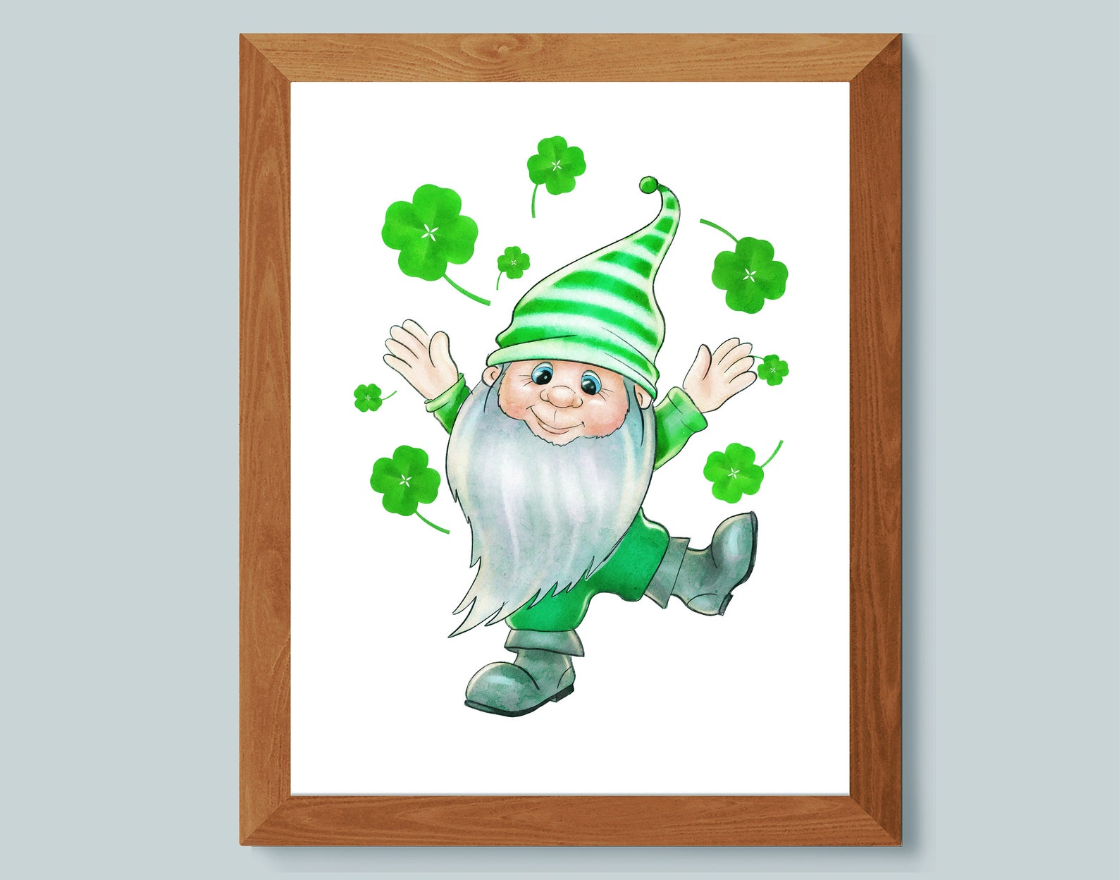 Gnome With Shamrock Watercolor Art Irish Gnome Artwork Etsy