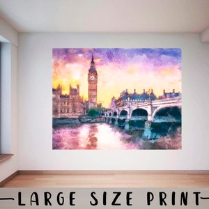 London Watercolor Poster Large Size London Wall Decor Travel Art Living Room Decor Office Wall Art Boss Birthday Gift